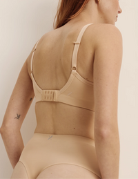 Back view of model wearing the Essential No-Show High Rise Thong highlighting the coverage and smooth fit