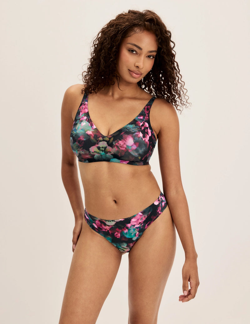 Front view of model highlighting the coverage and fit