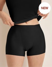 Front view of model wearing the SuperPlus Leakproof® Dream Short highlighting the coverage and smooth fit