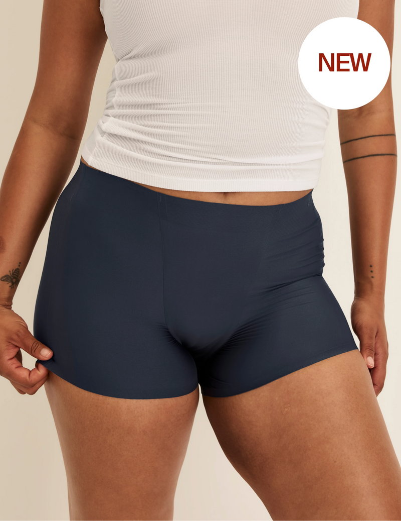 Front view of model wearing the SuperPlus Leakproof® Dream Short highlighting the coverage and smooth fit