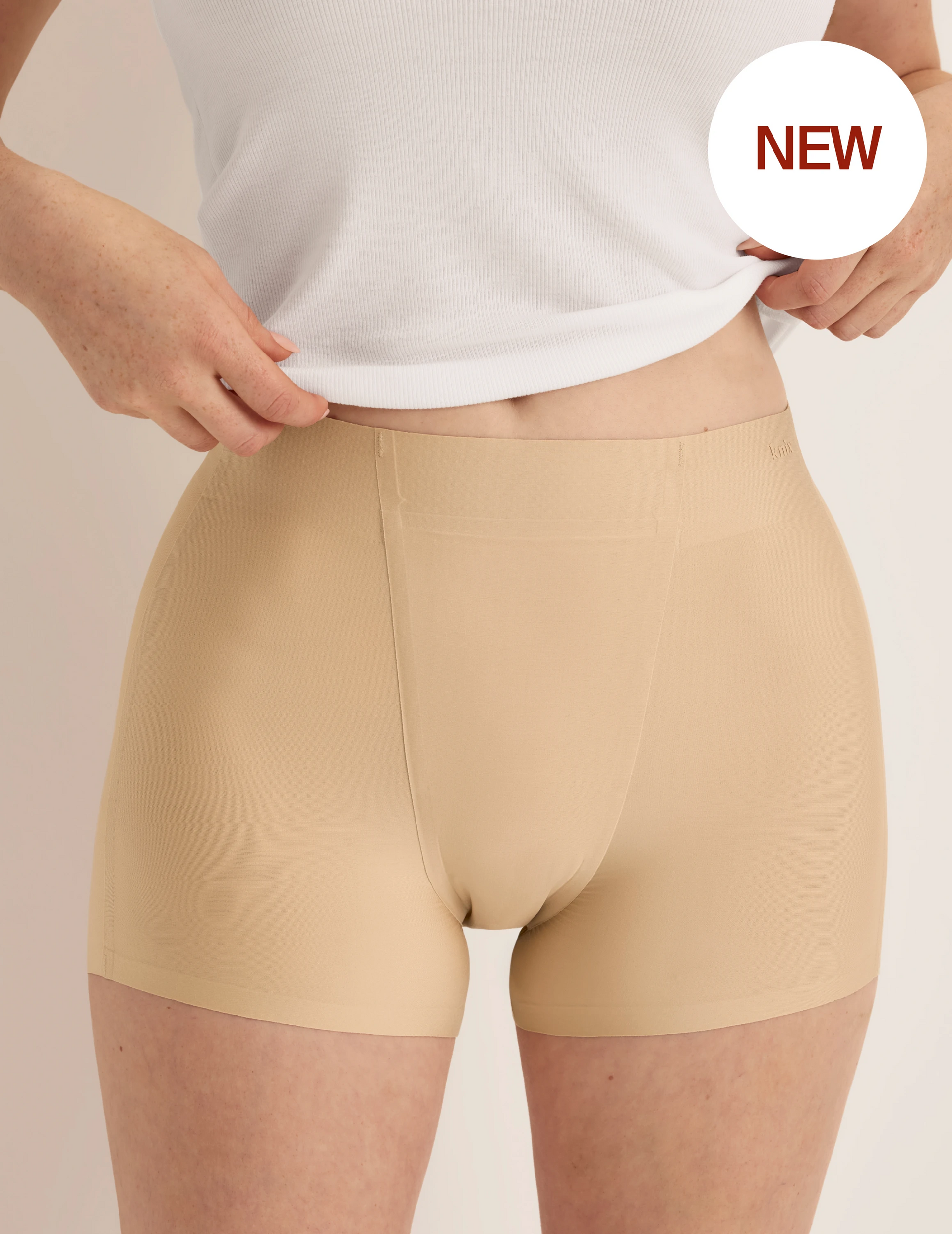 Front view of model wearing the SuperPlus Leakproof® Dream Short highlighting the coverage and smooth fit