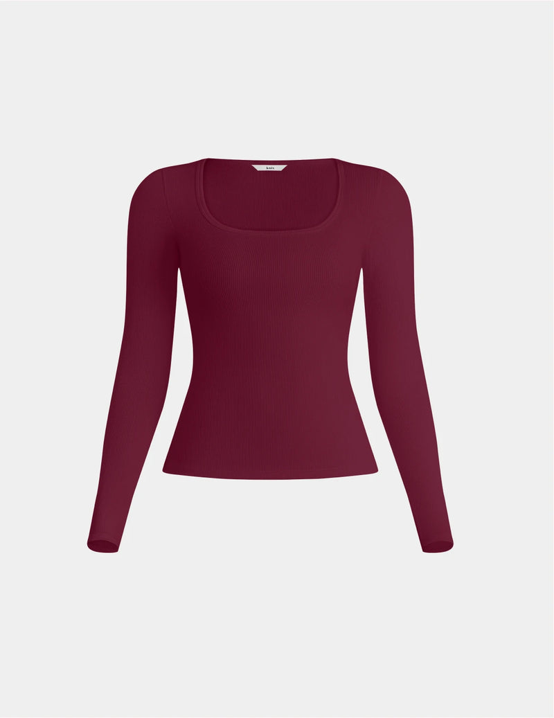 SculptRib™ Cotton Long Sleeve Top shown front-facing against a light gray background