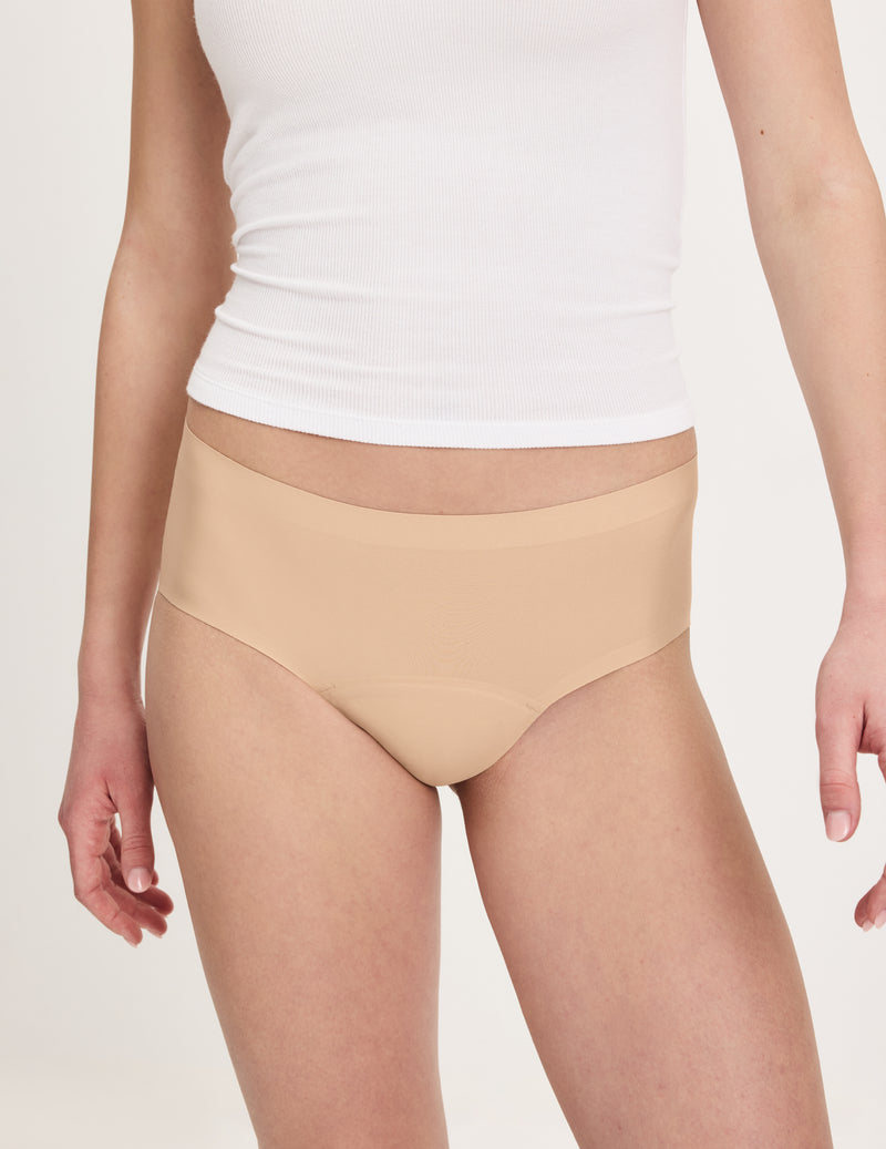 Front view of model wearing the Teen Leakproof UltraThin No-Show Boyshort highlighting the coverage and smooth fit