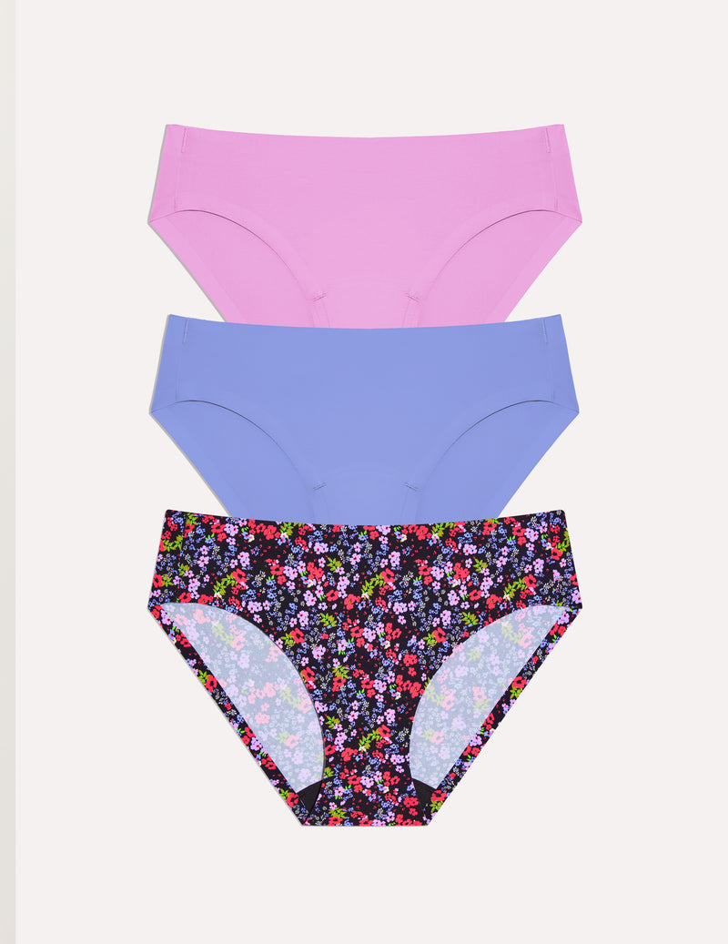 Teen Light Leakproof No-Show Bikini 3-pack shown front-facing against a light gray background