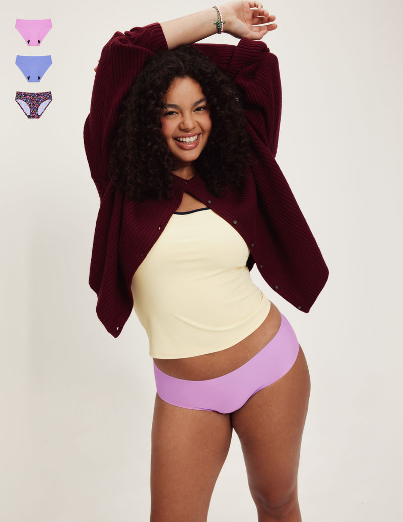 Front view of model wearing the Teen Light Leakproof No-Show Bikini highlighting the coverage and smooth fit