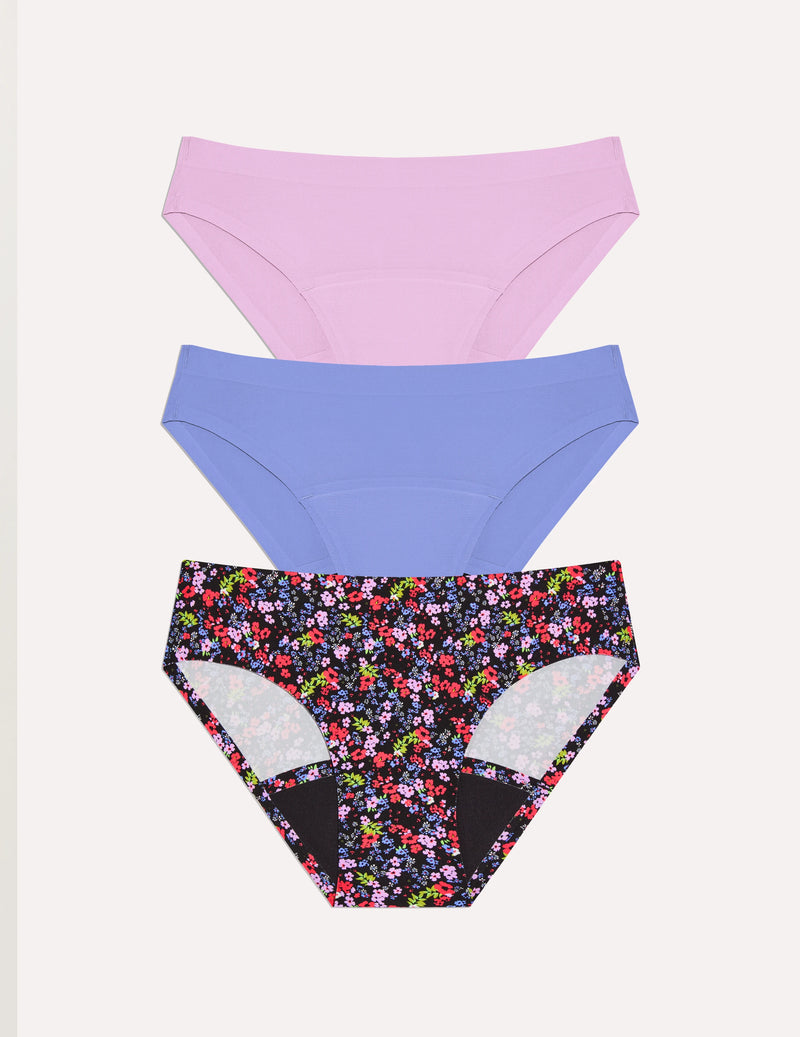 Teen Super Leakproof® No-Show Bikini 3-pack shown front-facing against a light gray background