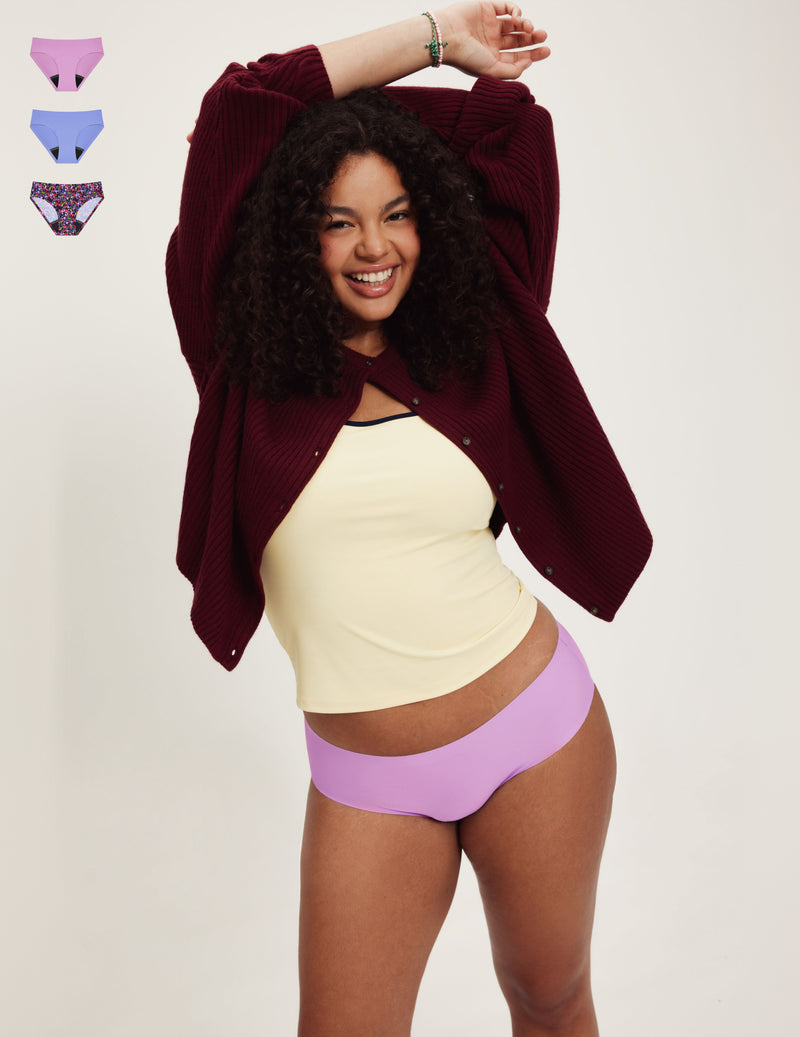 Front view of model wearing the Teen Leakproof UltraThin No-Show Bikini highlighting the coverage and smooth fit