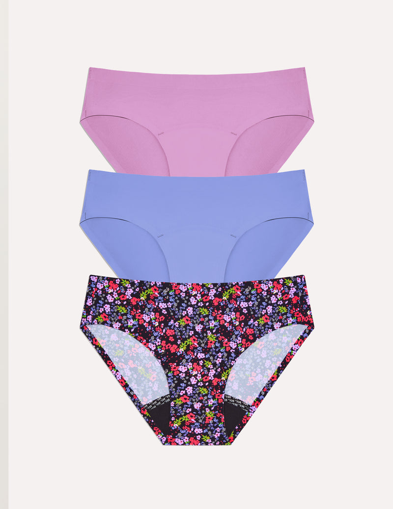 Teen Leakproof UltraThin No-Show Bikini 3-pack shown front-facing against a light gray background