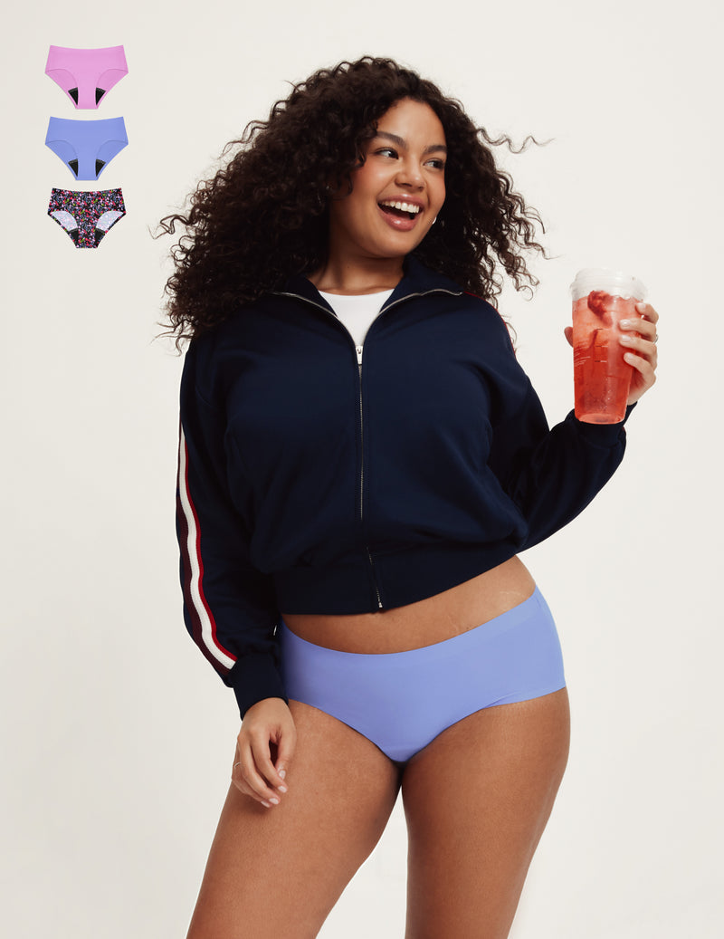 Front view of model wearing the Teen Leakproof UltraThin No-Show Boyshort highlighting the coverage and smooth fit