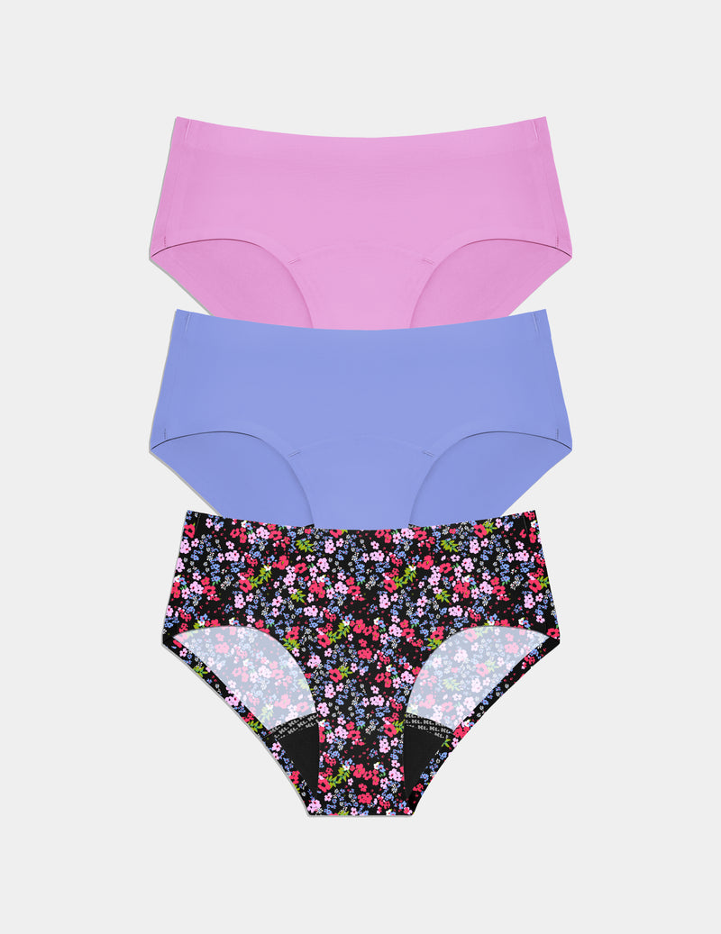 Teen Leakproof UltraThin No-Show Boyshort 3-pack shown front-facing against a light gray background