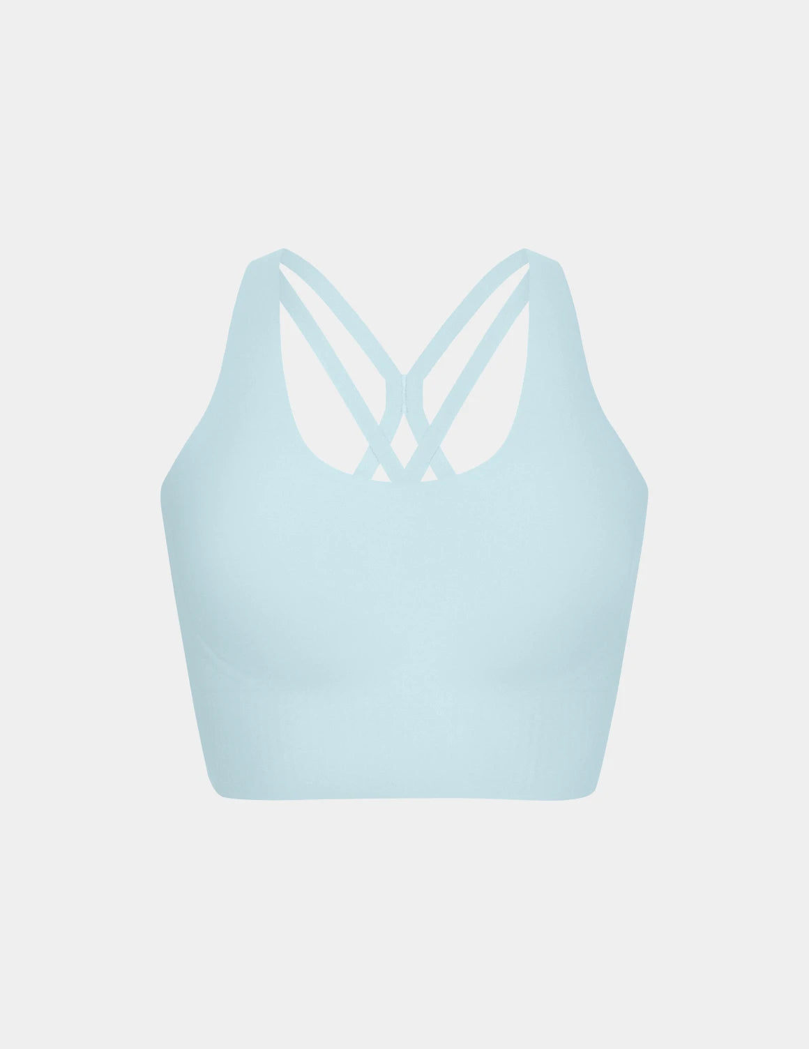  | View of Longevity Sports Bra shown front-facing against a light gray background | Blue Light