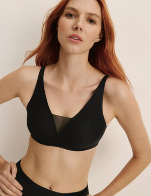 Front view of model wearing the Revolution Shadow Mesh Bra, highlighting the neckline, strap design, and  silhouette