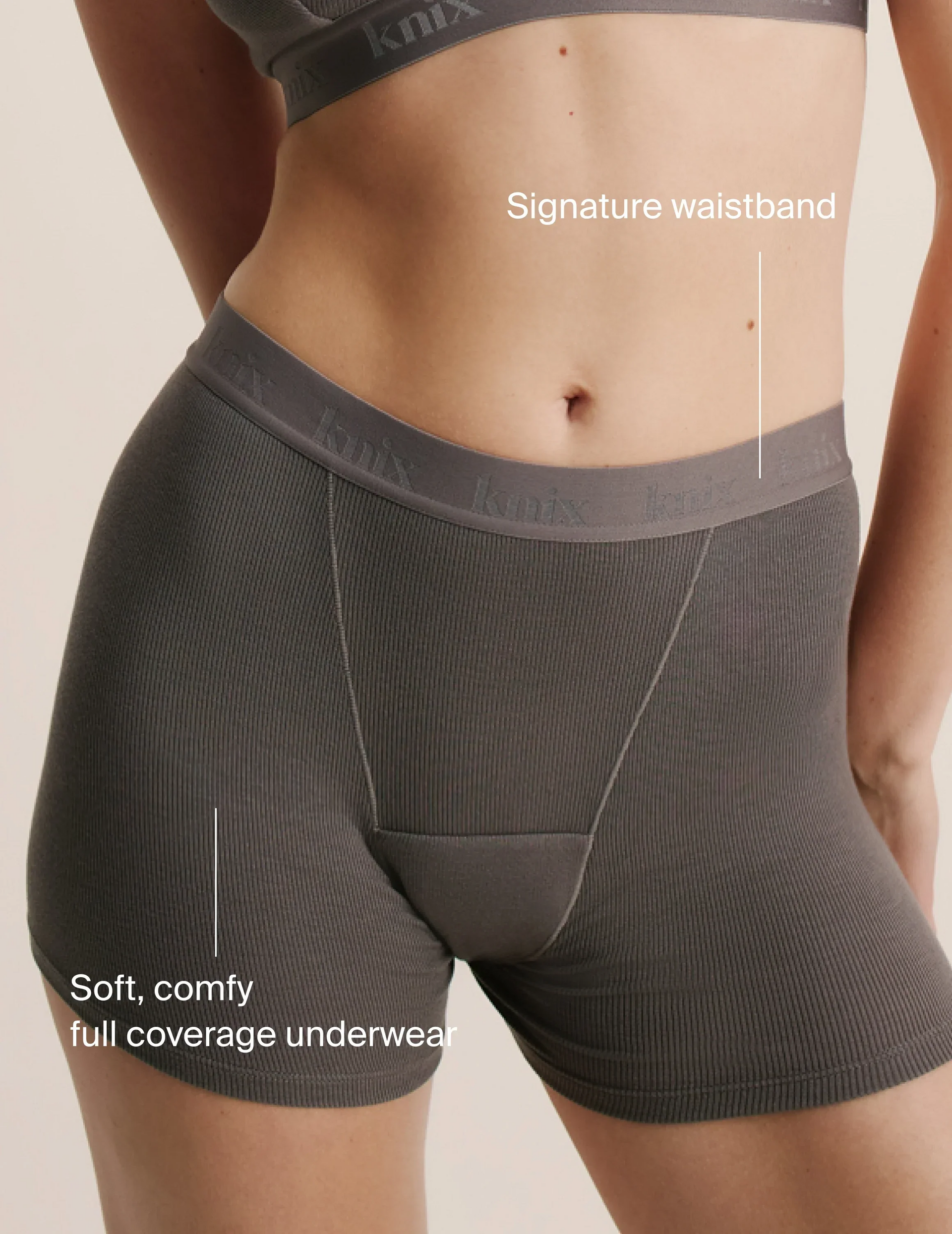 Leakproof Logo Rib Modal Boxer Brief  | Grey