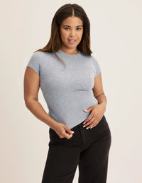 Front view of model wearing the Modal Rib T-Shirt highlighting the coverage and fit
