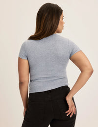 Back view of model wearing the Modal Rib T-Shirt highlighting the coverage and fit