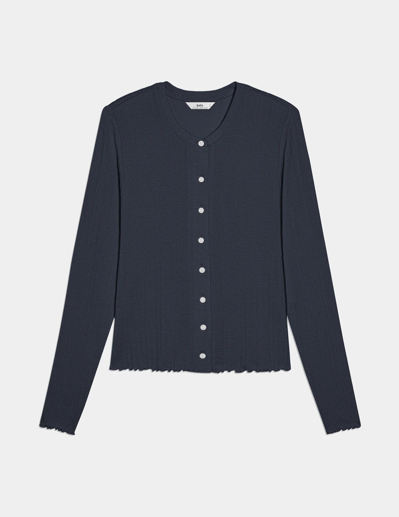 Pointelle Cardigan shown front-facing against a light gray background
