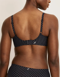 Back view of model wearing the Revolution V-Neck Bra, highlighting the neckline, strap design, and smooth silhouette