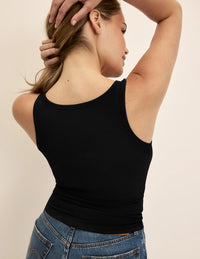 Back view of model wearing the Modal Rib Tank highlighting the coverage and fit
