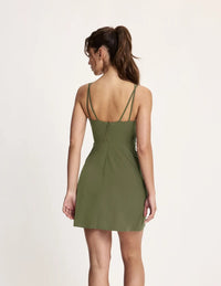 Maya is a 32A, 5’10”, and wearing KNIX XS | Olive