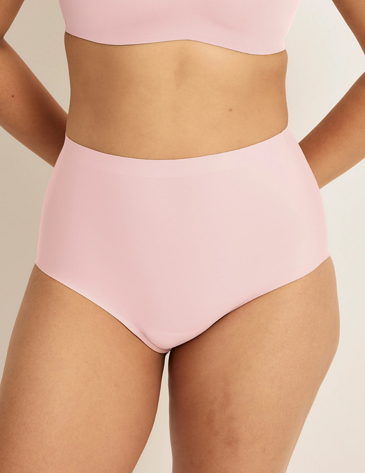 Front view of model wearing the Leakproof UltraThin No-Show High Rise highlighting the coverage and smooth fit